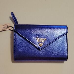 Victoria's Secret Jewel Envelope Pouch Wallet in metallic royal blue. NWT.
